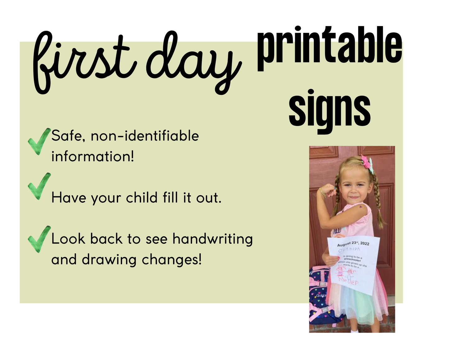 Girl's Understated First Day of School Sign Printable