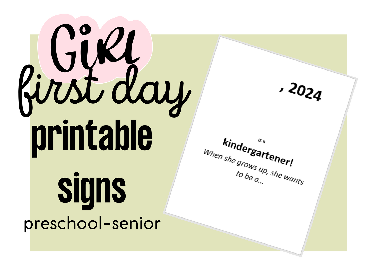 Girl's Understated First Day of School Sign Printable