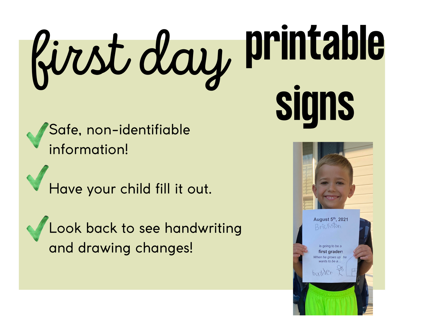 Boy's First Day of School Sign Understated Printable