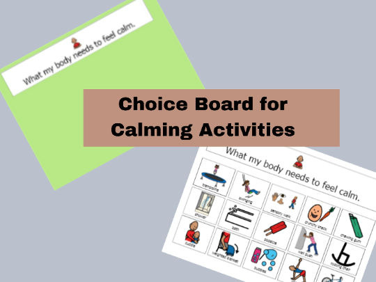 Visual Choice Board for Calming Activities DIGITAL DOWNLOAD